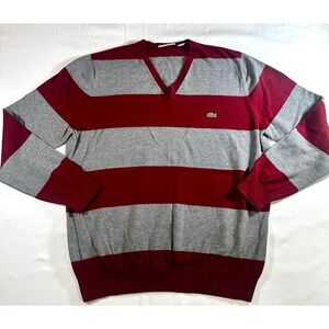 Vintage LaCoste Striped Long Sleeve V-neck Sweater Men's XL Academia Preppy Eco